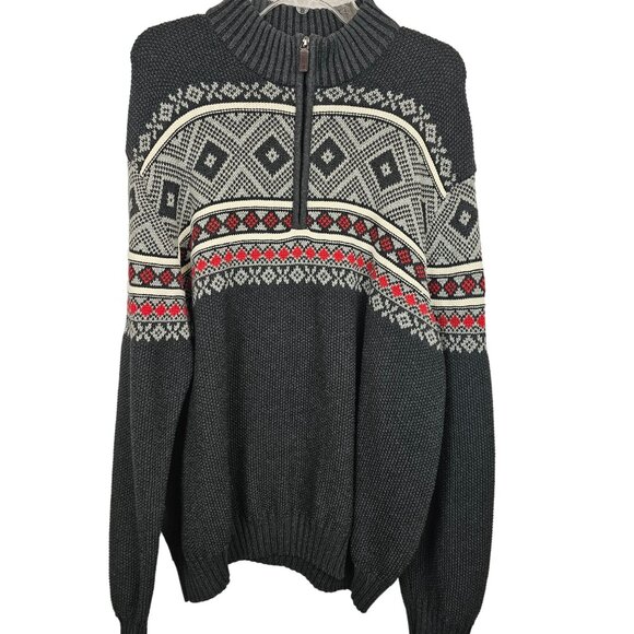 VTG Mens Nordic Grandpacore Winter Acrylic Wool Knit Gray Red Ski Snow Cabin 2XL - Picture 1 of 15